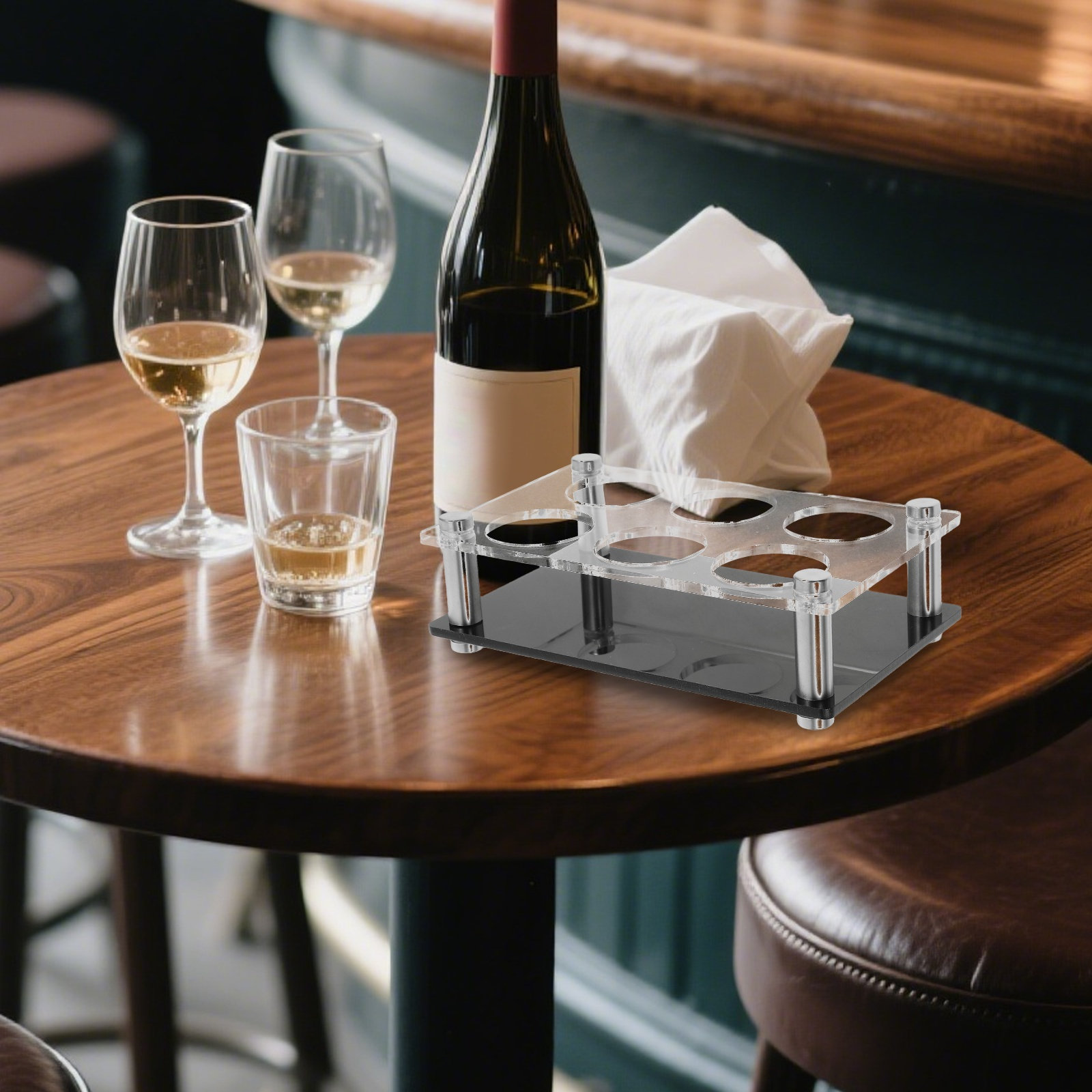 Home Bar Stand - 6 Delikli Şeffaf Akrilik Bardaklık, Ev