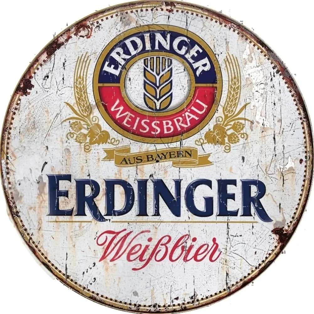 Home Bar Accessories - Erdinger Bira Vintage Yuvarlak Alüminyum Tabela